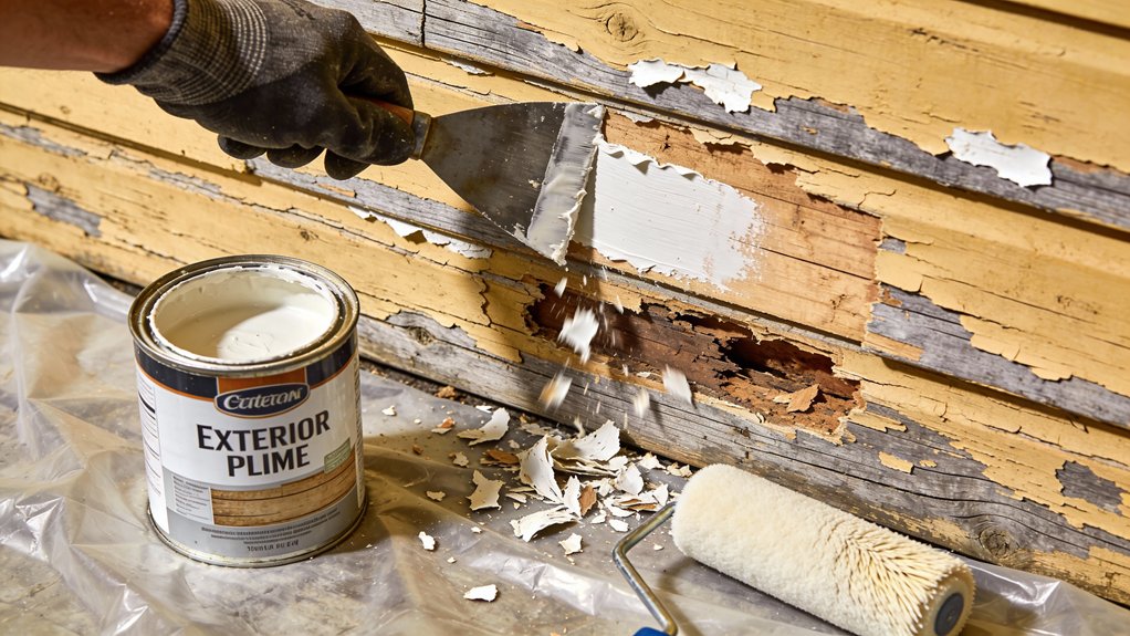 repairing rotted wood before painting