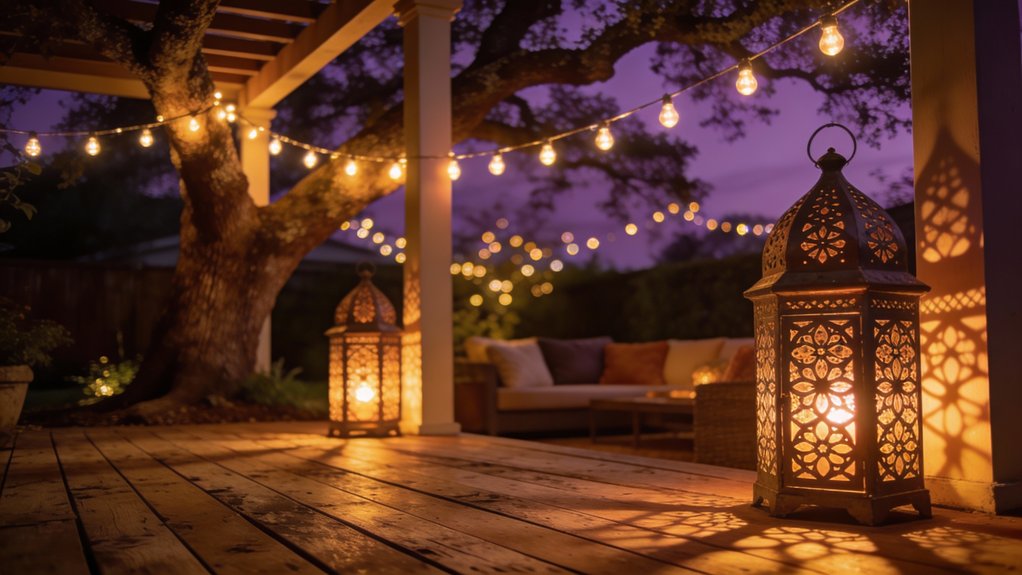 cozy backyard lighting layers